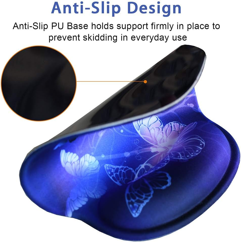 Ergonomic Mouse Pad Wrist Rests, Non Slip Mousepads with Gel Cushion Wrist Support, Comfortable Durable Mouse Pads for Home Office Efficient Working Easy Typing & Pain Relief ( Arts Butterfly )