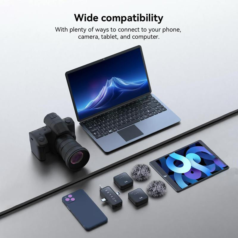 PQRQP 3 in 1 Microphone for Iphone/Android/Camera, Wireless Lavalier Microphone, 328Ft Transmission, 18H Battery Life, Mini Microphone for Springtok