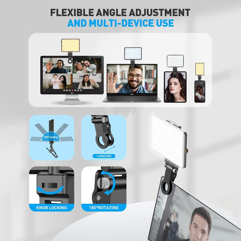 Portable Selfie Light with Front & Back Clip ,USB Rechargeable High Power 60 LED 3000Mah Phone Fill Light with CRI 95+,Adjusted 3 Light Modes for Cellphone, Ipad,Camera,Laptop,Vlog,Makeup, Tiktok