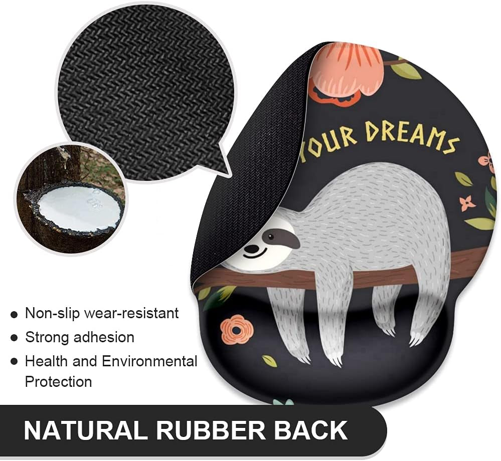 Cute Sloth Mouse Pad with Wrist Rest Support,Cute Custom Gaming Made Non Slip Rubber Base Mousepad, Ergonomic Mouse Wrist Rest Pad Computer Laptop Mousepad (Cute Sloth), 250Mmx230Mmx5Mm