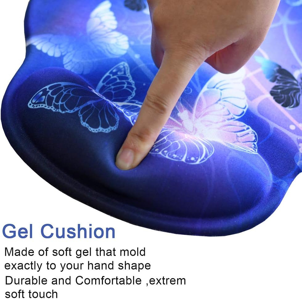 Ergonomic Mouse Pad Wrist Rests, Non Slip Mousepads with Gel Cushion Wrist Support,  Comfortable Durable Mouse Pads for Home Office Efficient Working Easy Typing & Pain Relief ( Arts Butterfly )
