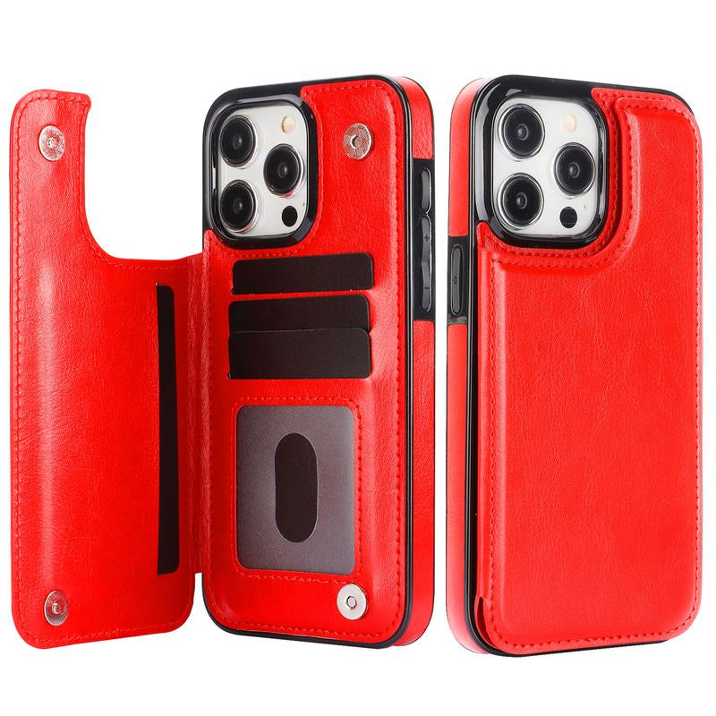 For Iphone 16 15 14 13 12 Pro Max Wallet Case with Card Holder ,PU Leather Kickstand Card Slots Case Double Magnetic Clasp and Durable Shockproof Phone Cover Back Card Wallet,7Colors