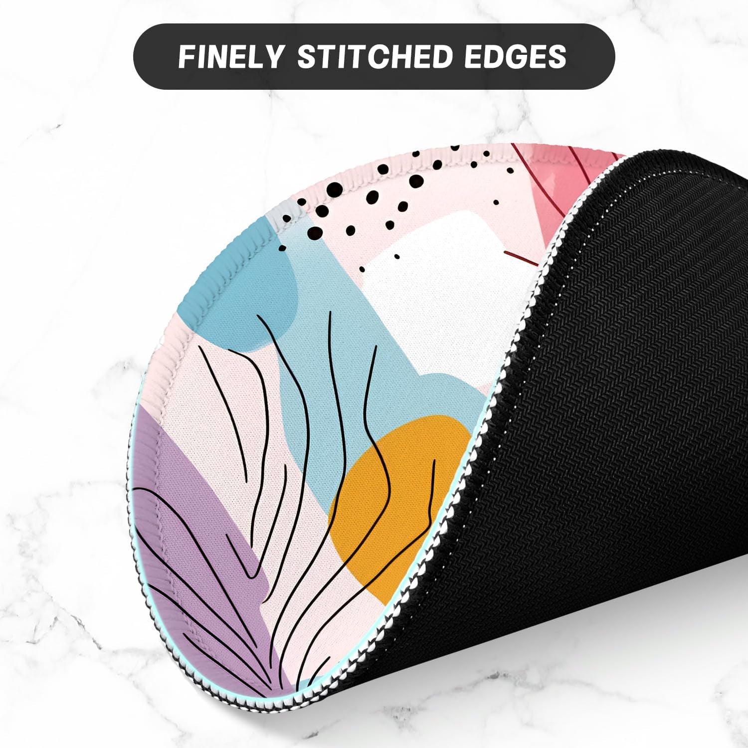 round Mouse Pad with Stitched Edge Premium-Textured Waterproof Non-Slip Rubber Base Desktop Protection Mat Diameter 8.7 Inches, Art Style Pattern