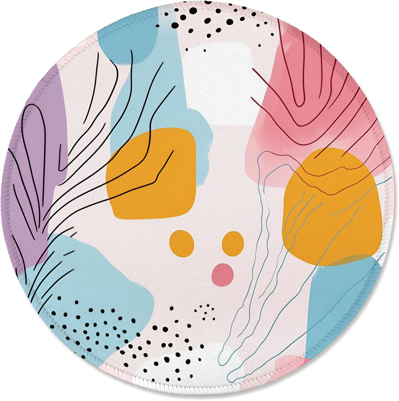 round Mouse Pad with Stitched Edge Premium-Textured Waterproof Non-Slip Rubber Base Desktop Protection Mat Diameter 8.7 Inches, Art Style Pattern
