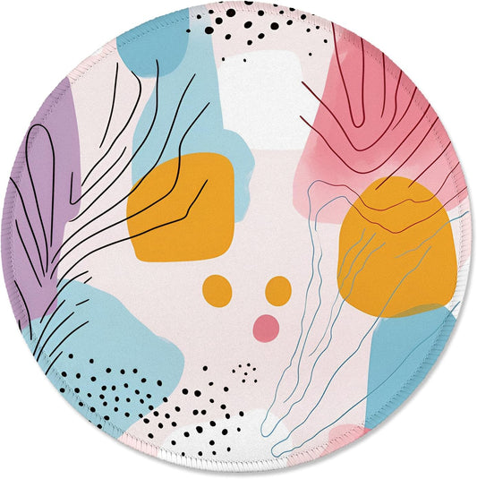 round Mouse Pad with Stitched Edge Premium-Textured Waterproof Non-Slip Rubber Base Desktop Protection Mat Diameter 8.7 Inches, Art Style Pattern