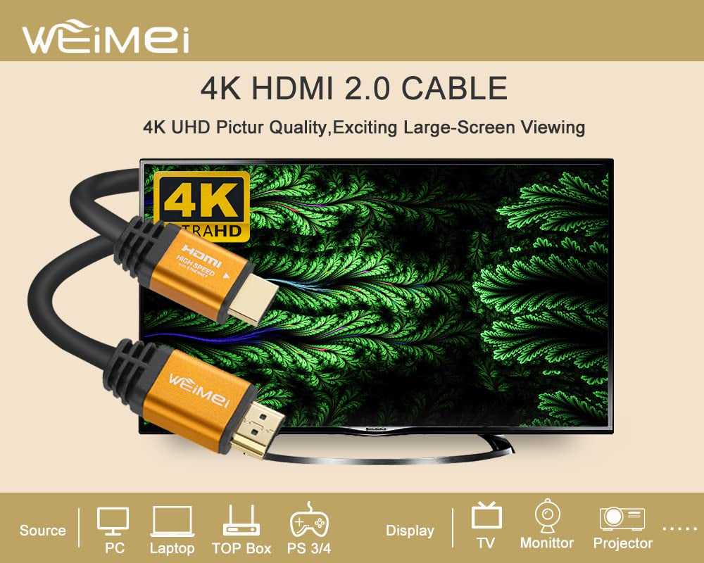 20 Feet 4K HDMI Cable 2.0 HDMI Cord 20Ft Support 4K@60Hz UHD 2160P Ethernet 3D ARC with Gold-Plated Connector and Bare Copper Conductor (From 6Ft to 100 Ft for Choices)