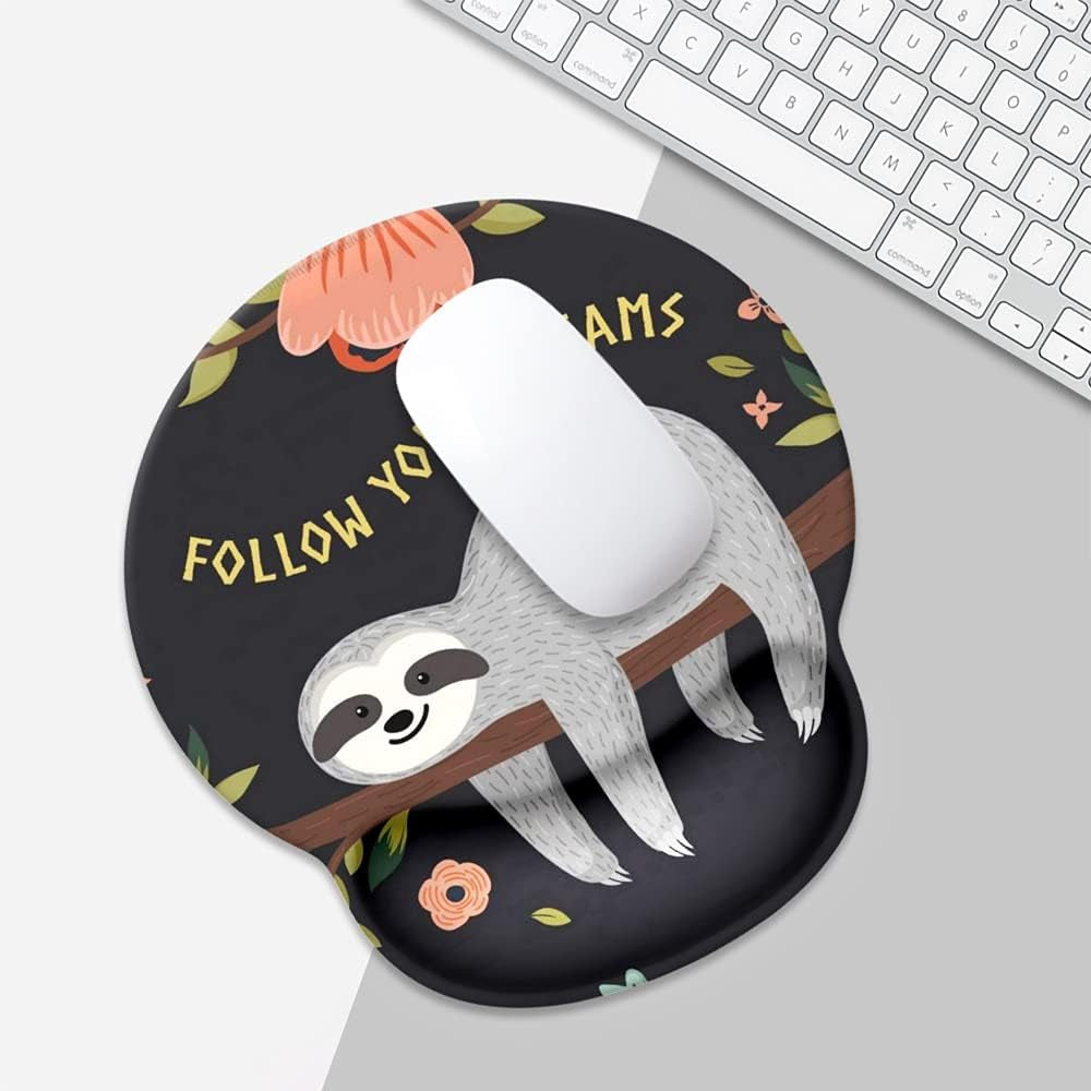 Cute Sloth Mouse Pad with Wrist Rest Support,Cute Custom Gaming Made Non Slip Rubber Base Mousepad, Ergonomic Mouse Wrist Rest Pad Computer Laptop Mousepad (Cute Sloth), 250Mmx230Mmx5Mm