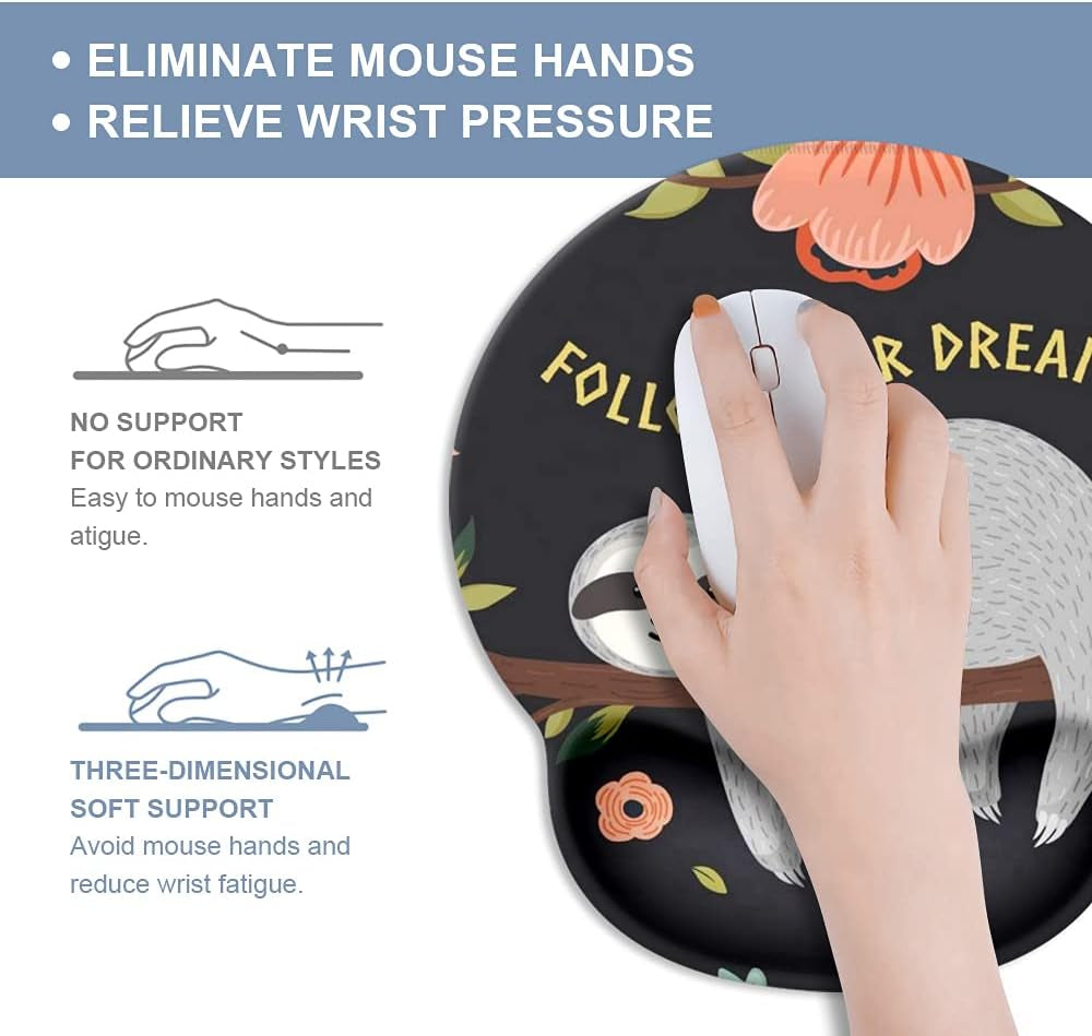 Cute Sloth Mouse Pad with Wrist Rest Support,Cute Custom Gaming Made Non Slip Rubber Base Mousepad, Ergonomic Mouse Wrist Rest Pad Computer Laptop Mousepad (Cute Sloth), 250Mmx230Mmx5Mm