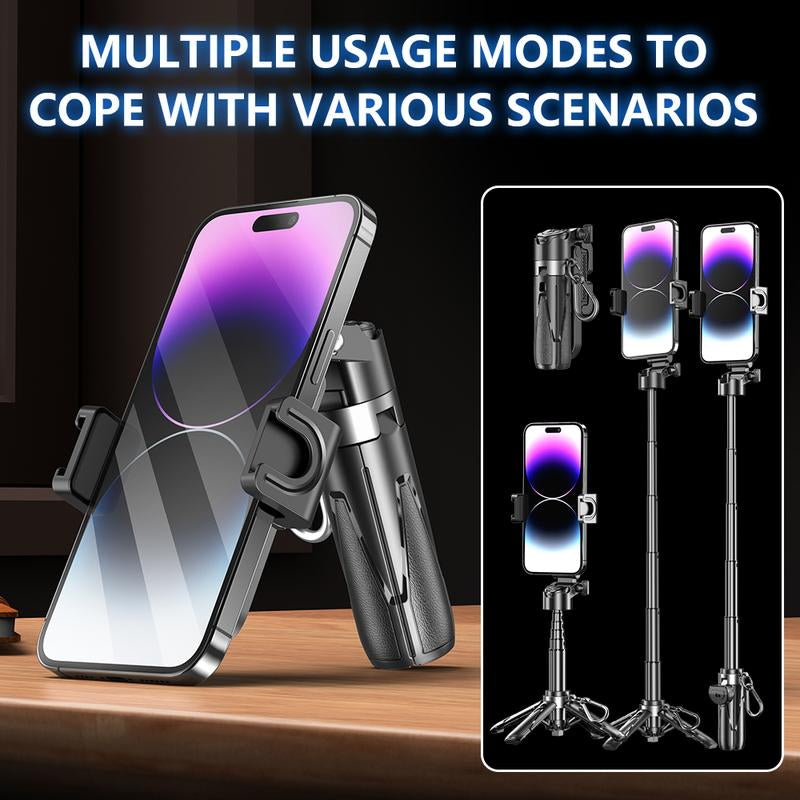 Mini Mobile Tripod Upgrade, Removable with Bluetooth Remote Control, Pocket-Sized Retractable Portable Pole Tripod, Suitable for Shooting Vlog, Selfie, Live Broadcast, Compatible with Smartphones and Cameras