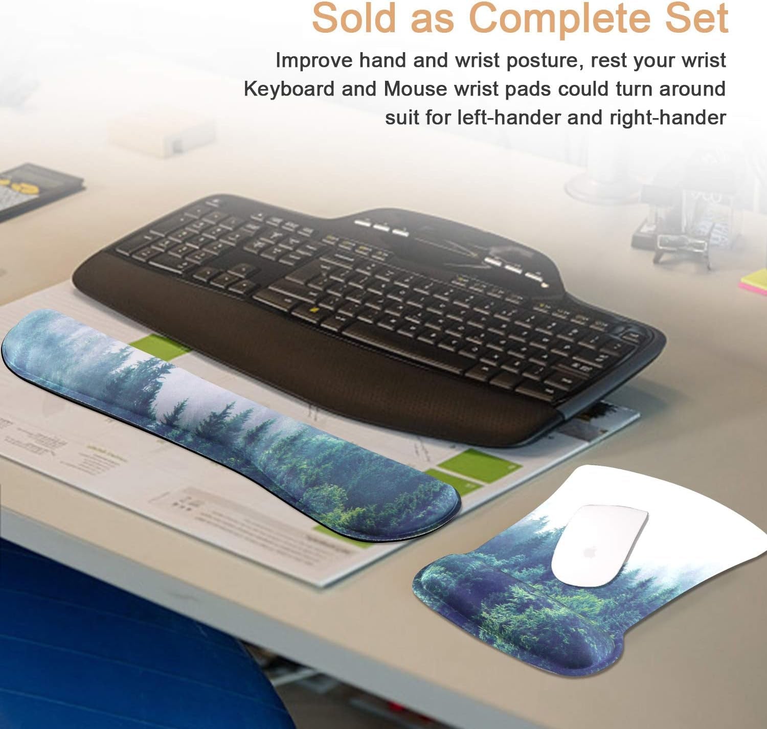 Keyboard Wrist Rest and Mouse Wrist Rest Pad, Made of Memory Foam, Ergonomic Support, Easy Typing and Relieve Wrist Pain for Gaming, Computer, Office, Laptop (D-Forest)