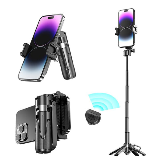 Mini Mobile Tripod Upgrade, Removable with Bluetooth Remote Control, Pocket-Sized Retractable Portable Pole Tripod, Suitable for Shooting Vlog, Selfie, Live Broadcast, Compatible with Smartphones and Cameras