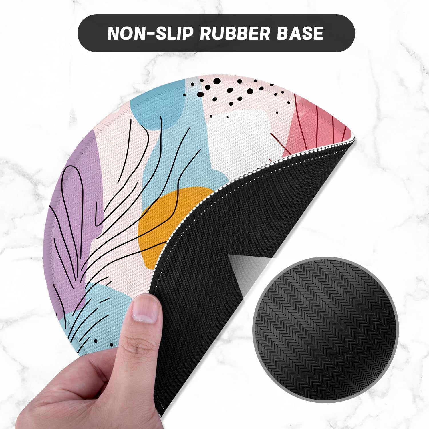round Mouse Pad with Stitched Edge Premium-Textured Waterproof Non-Slip Rubber Base Desktop Protection Mat Diameter 8.7 Inches, Art Style Pattern