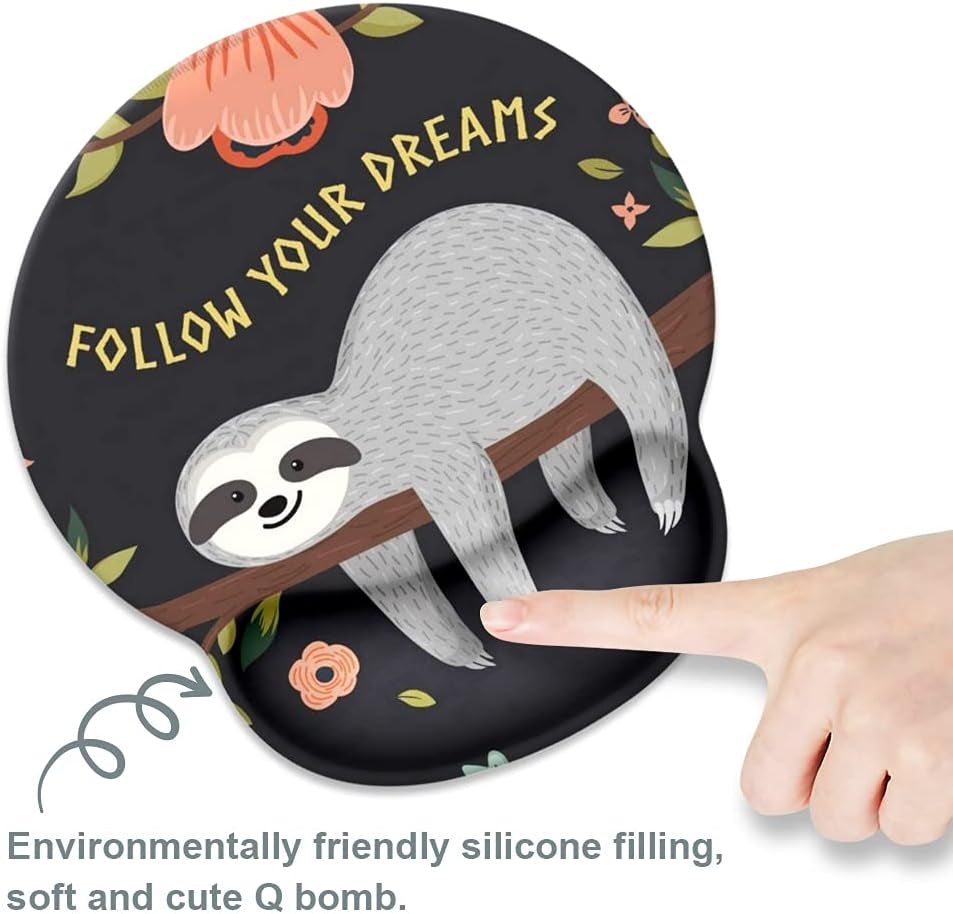 Cute Sloth Mouse Pad with Wrist Rest Support,Cute Custom Gaming Made Non Slip Rubber Base Mousepad, Ergonomic Mouse Wrist Rest Pad Computer Laptop Mousepad (Cute Sloth), 250Mmx230Mmx5Mm