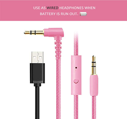 CT-7 Cat Ear Kids Bluetooth Headphones, LED Light up Kids Wireless Headphones with Mic and Volume Control，50H of Battery Life for Travel and School/Seeing Tablets (Pink&Green)