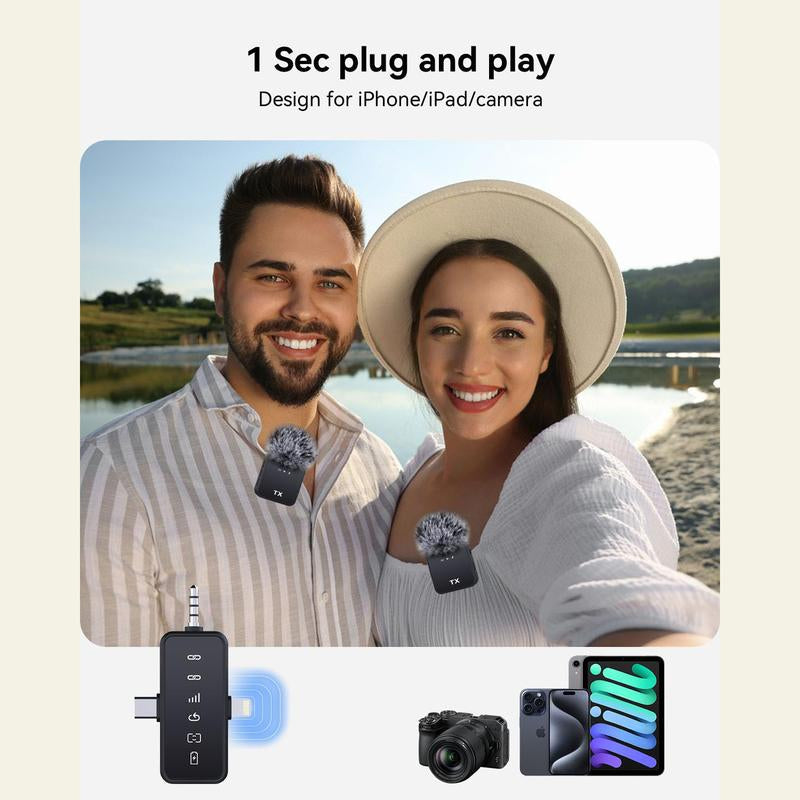 PQRQP 3 in 1 Microphone for Iphone/Android/Camera, Wireless Lavalier Microphone, 328Ft Transmission, 18H Battery Life, Mini Microphone for Springtok
