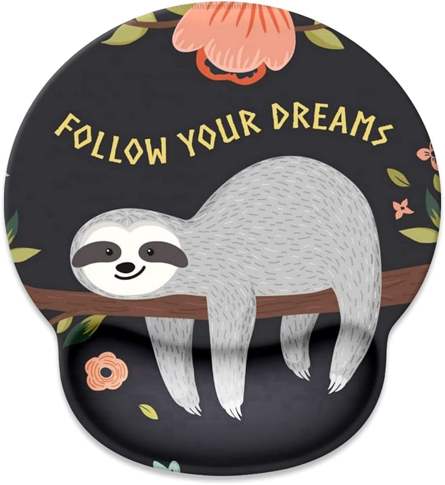 Cute Sloth Mouse Pad with Wrist Rest Support,Cute Custom Gaming Made Non Slip Rubber Base Mousepad, Ergonomic Mouse Wrist Rest Pad Computer Laptop Mousepad (Cute Sloth), 250Mmx230Mmx5Mm