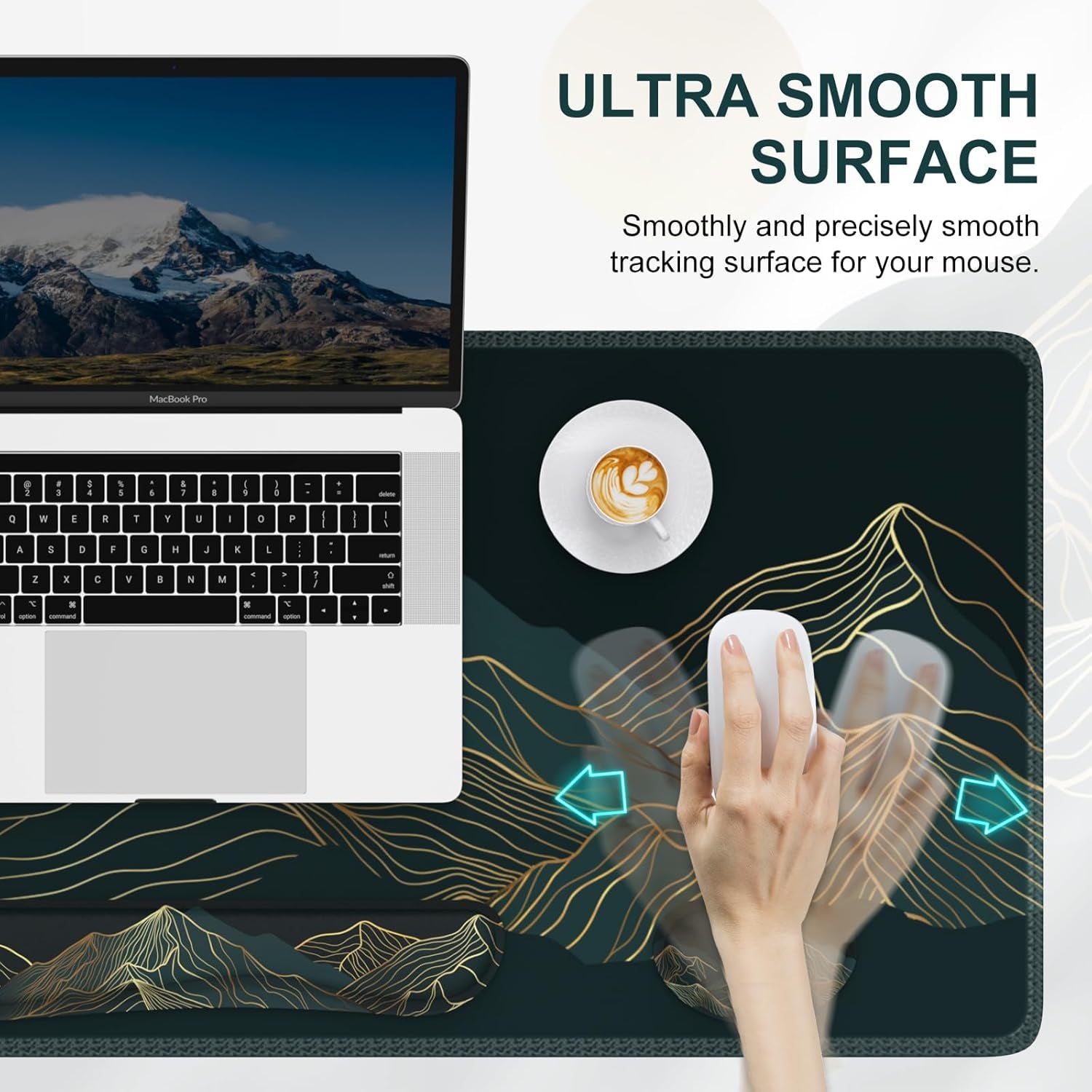 XXL Big Mouse Pad with Wrist Rest, 3In1 Large Mousepad + Keyboard Wrist Rest+Mouse Wrist Rest, Easy Typing Pain Relief Computer Mat(Cyan-Mountain)