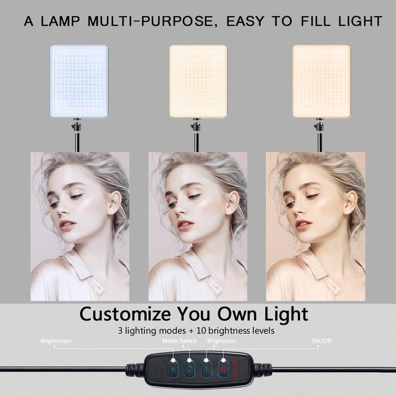 LED Video Light, Adjustable Brightness Shooting Fill Light with Tripod Stand, USB Powered Fill Light for Video Recording Live Streaming Make up Vlogging