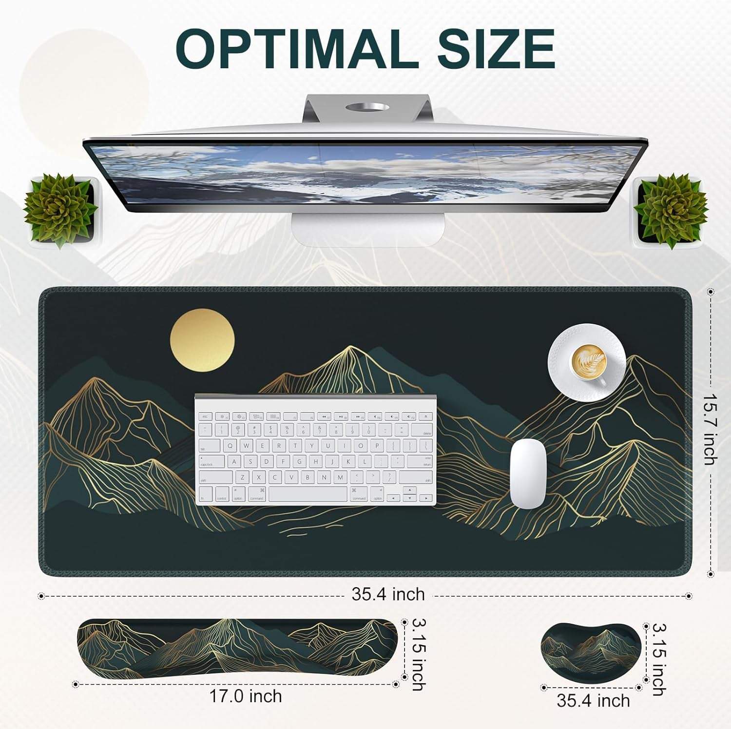 XXL Big Mouse Pad with Wrist Rest, 3In1 Large Mousepad + Keyboard Wrist Rest+Mouse Wrist Rest, Easy Typing Pain Relief Computer Mat(Cyan-Mountain)