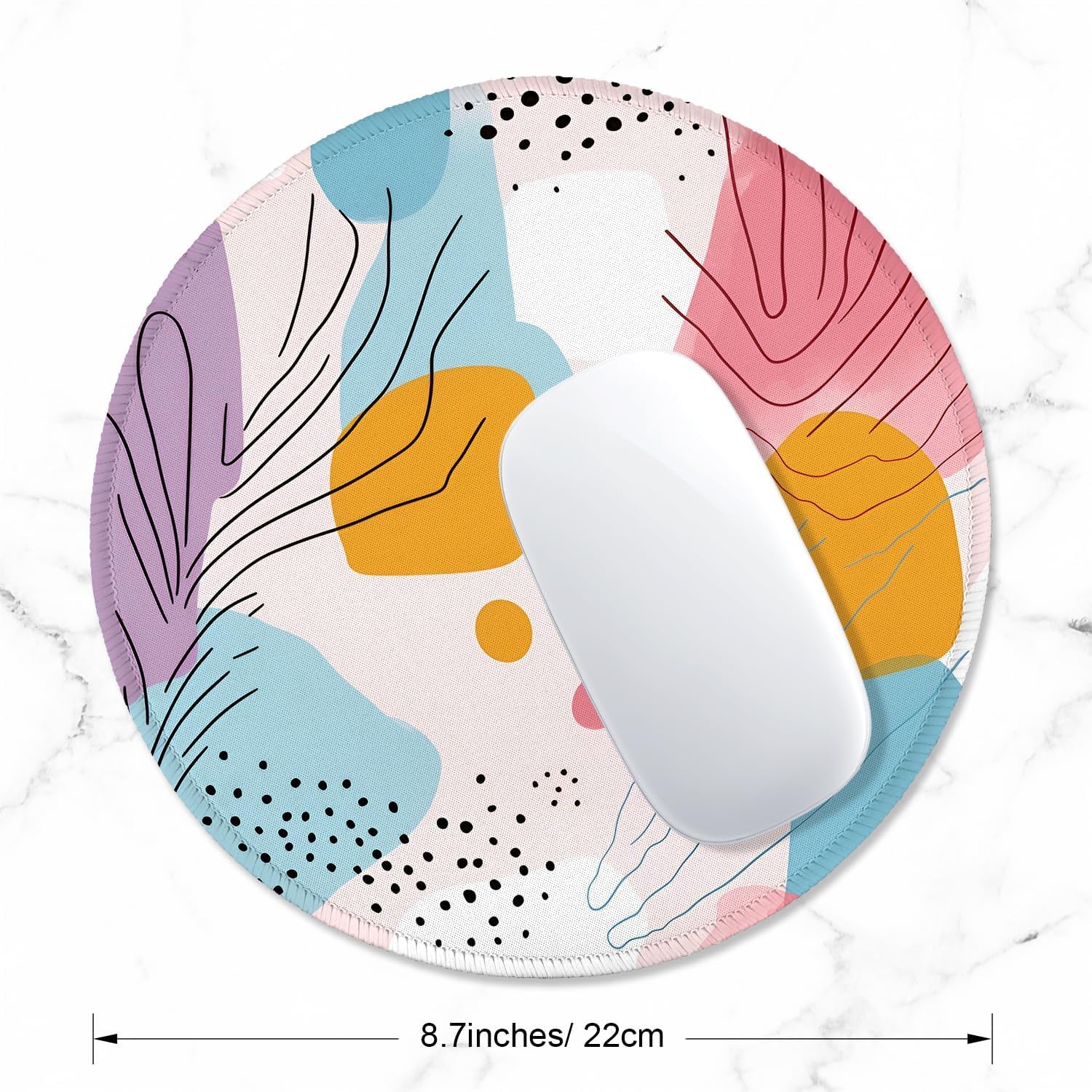 round Mouse Pad with Stitched Edge Premium-Textured Waterproof Non-Slip Rubber Base Desktop Protection Mat Diameter 8.7 Inches, Art Style Pattern