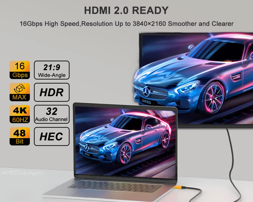 20 Feet 4K HDMI Cable 2.0 HDMI Cord 20Ft Support 4K@60Hz UHD 2160P Ethernet 3D ARC with Gold-Plated Connector and Bare Copper Conductor (From 6Ft to 100 Ft for Choices)