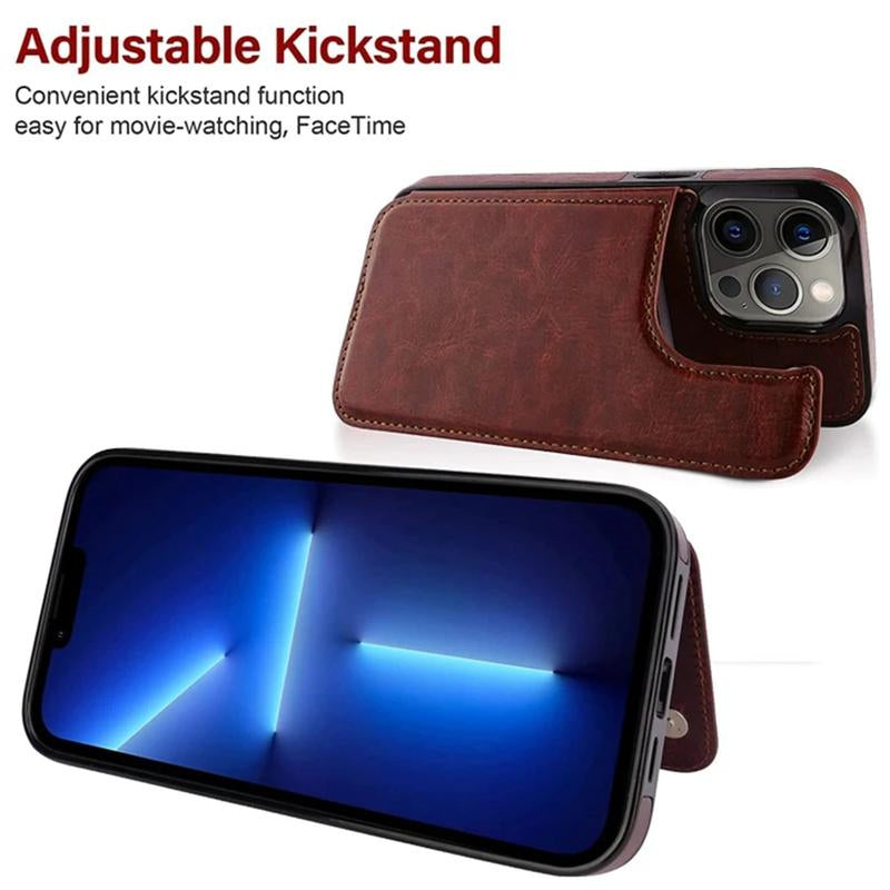 For Iphone 16 15 14 13 12 Pro Max Wallet Case with Card Holder ,PU Leather Kickstand Card Slots Case Double Magnetic Clasp and Durable Shockproof Phone Cover Back Card Wallet,7Colors