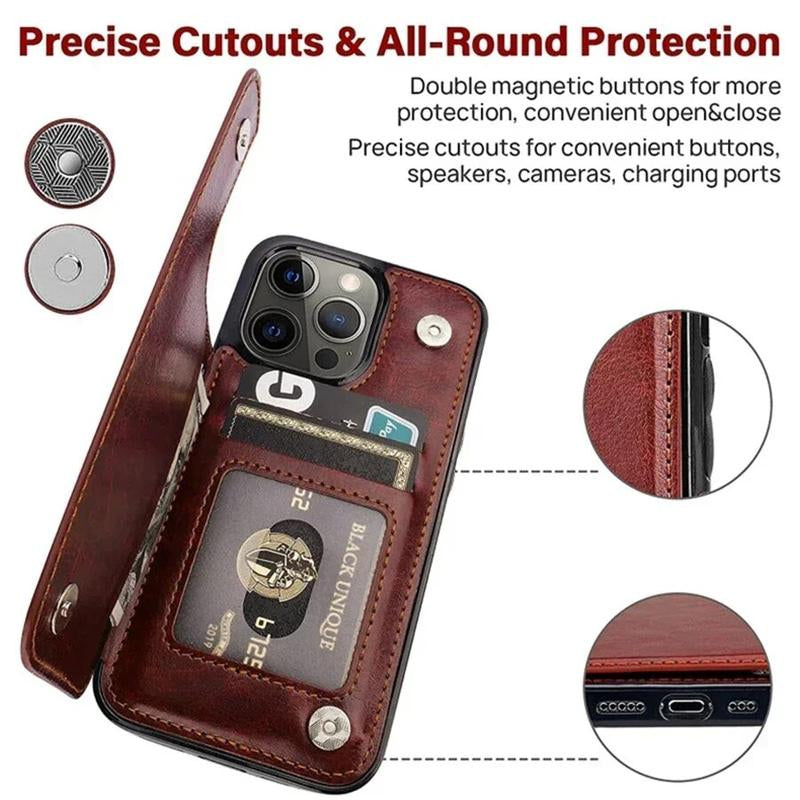 For Iphone 16 15 14 13 12 Pro Max Wallet Case with Card Holder ,PU Leather Kickstand Card Slots Case Double Magnetic Clasp and Durable Shockproof Phone Cover Back Card Wallet,7Colors