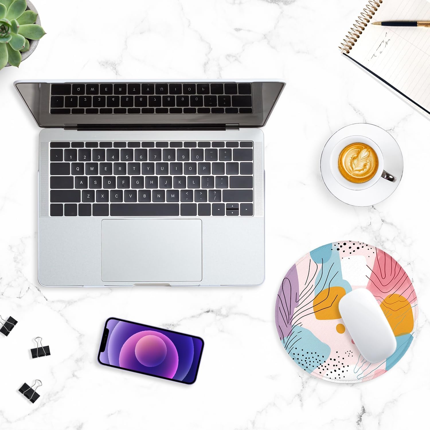 round Mouse Pad with Stitched Edge Premium-Textured Waterproof Non-Slip Rubber Base Desktop Protection Mat Diameter 8.7 Inches, Art Style Pattern