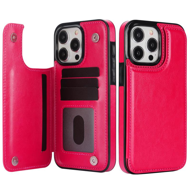 For Iphone 16 15 14 13 12 Pro Max Wallet Case with Card Holder ,PU Leather Kickstand Card Slots Case Double Magnetic Clasp and Durable Shockproof Phone Cover Back Card Wallet,7Colors
