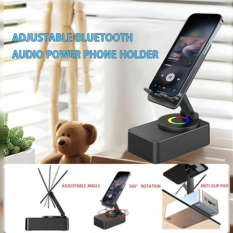 Wireless Audio Bluetooth Speaker with Power Bank, 5 in 1 Phone Holder Speaker, Emergency Charging, Bluetooth 5.0 FM HD Bassup Answer Calls for Kitchen Gym Outdoors Travel Party