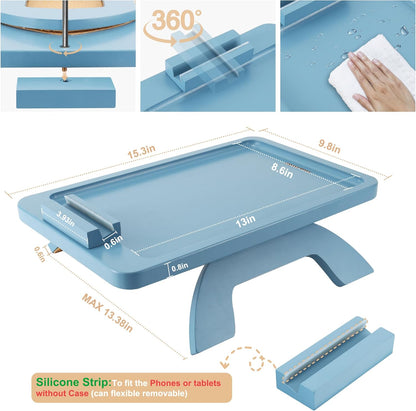 Couch Arm Table, Bamboo Sofa Clip on Tray Tables,Sofa Armrest Tray with 360° Phone Holder,Couch Armrest Table for Eating and Drinking