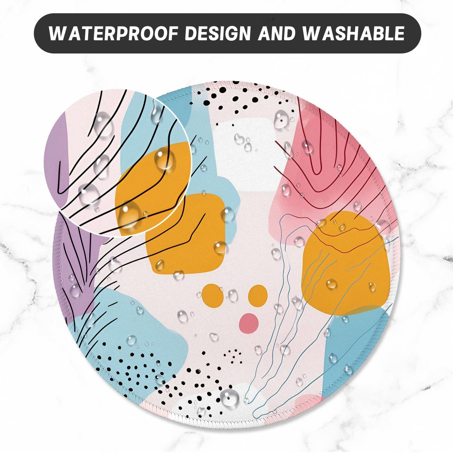 round Mouse Pad with Stitched Edge Premium-Textured Waterproof Non-Slip Rubber Base Desktop Protection Mat Diameter 8.7 Inches, Art Style Pattern