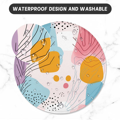 round Mouse Pad with Stitched Edge Premium-Textured Waterproof Non-Slip Rubber Base Desktop Protection Mat Diameter 8.7 Inches, Art Style Pattern