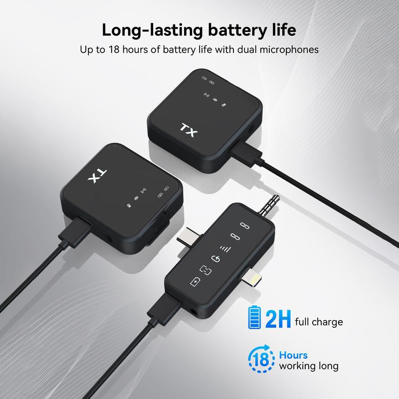 PQRQP 3 in 1 Microphone for Iphone/Android/Camera, Wireless Lavalier Microphone, 328Ft Transmission, 18H Battery Life, Mini Microphone for Springtok