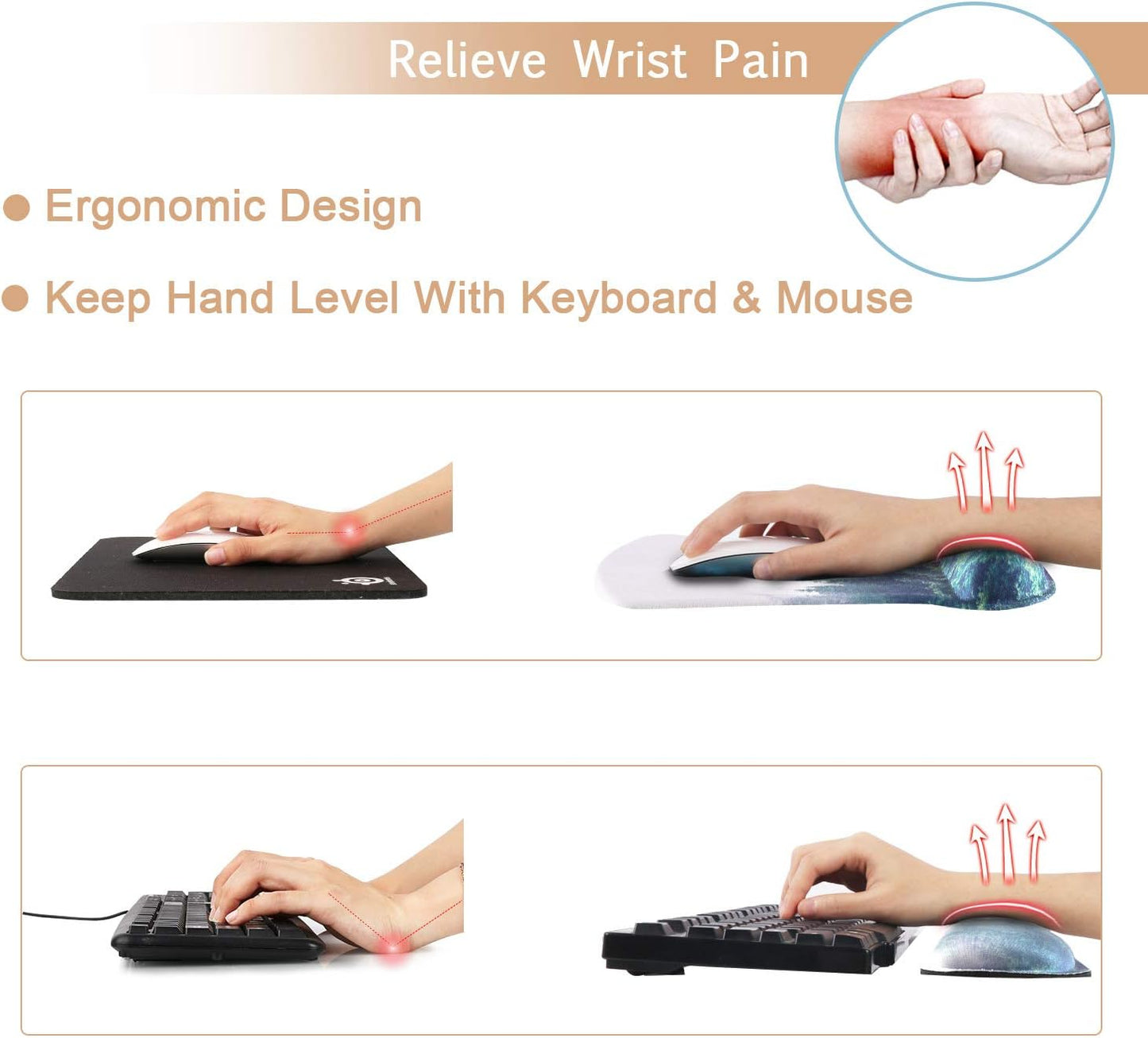 Keyboard Wrist Rest and Mouse Wrist Rest Pad, Made of Memory Foam, Ergonomic Support, Easy Typing and Relieve Wrist Pain for Gaming, Computer, Office, Laptop (D-Forest)