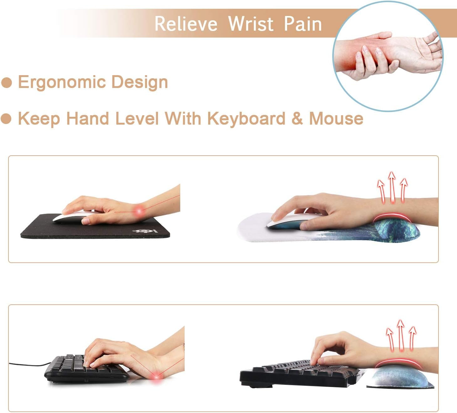 Keyboard Wrist Rest and Mouse Wrist Rest Pad, Made of Memory Foam, Ergonomic Support, Easy Typing and Relieve Wrist Pain for Gaming, Computer, Office, Laptop (D-Forest)