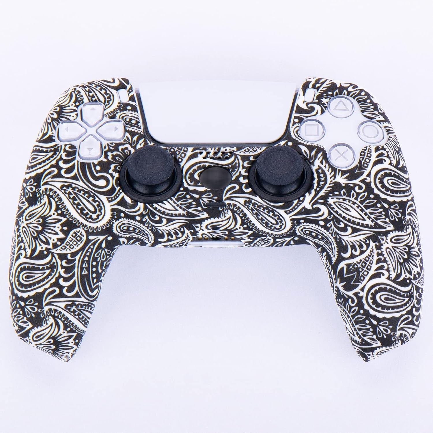 Water Transfer Printing Silicone Thickened Cover Skin Case for PS5 Controller X 1(Leaves Red) with Thumb Grips X 10