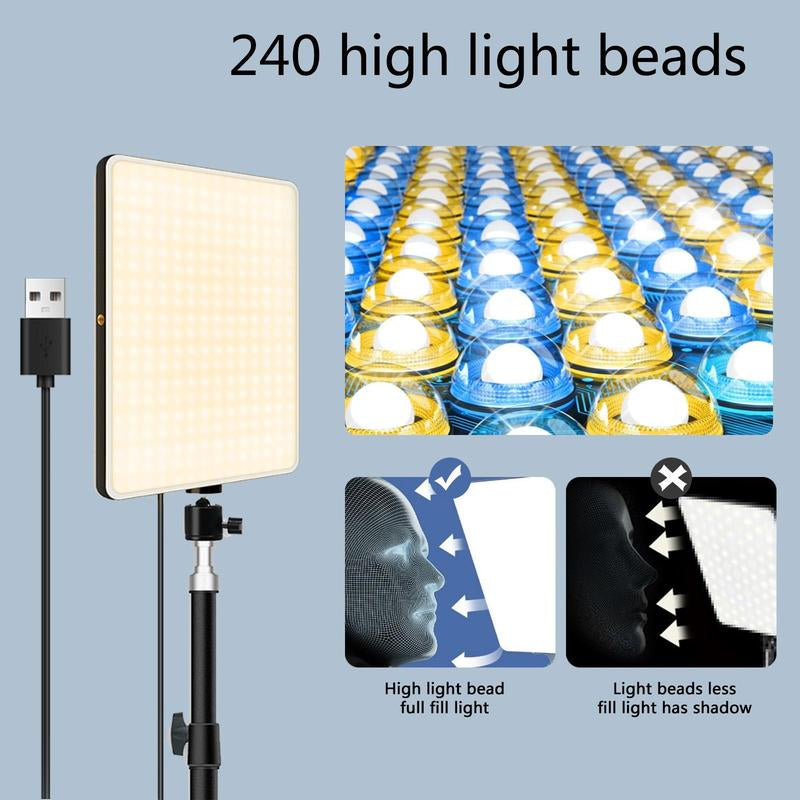 LED Video Light, Adjustable Brightness Shooting Fill Light with Tripod Stand, USB Powered Fill Light for Video Recording Live Streaming Make up Vlogging