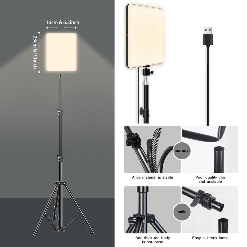 LED Video Light, Adjustable Brightness Shooting Fill Light with Tripod Stand, USB Powered Fill Light for Video Recording Live Streaming Make up Vlogging