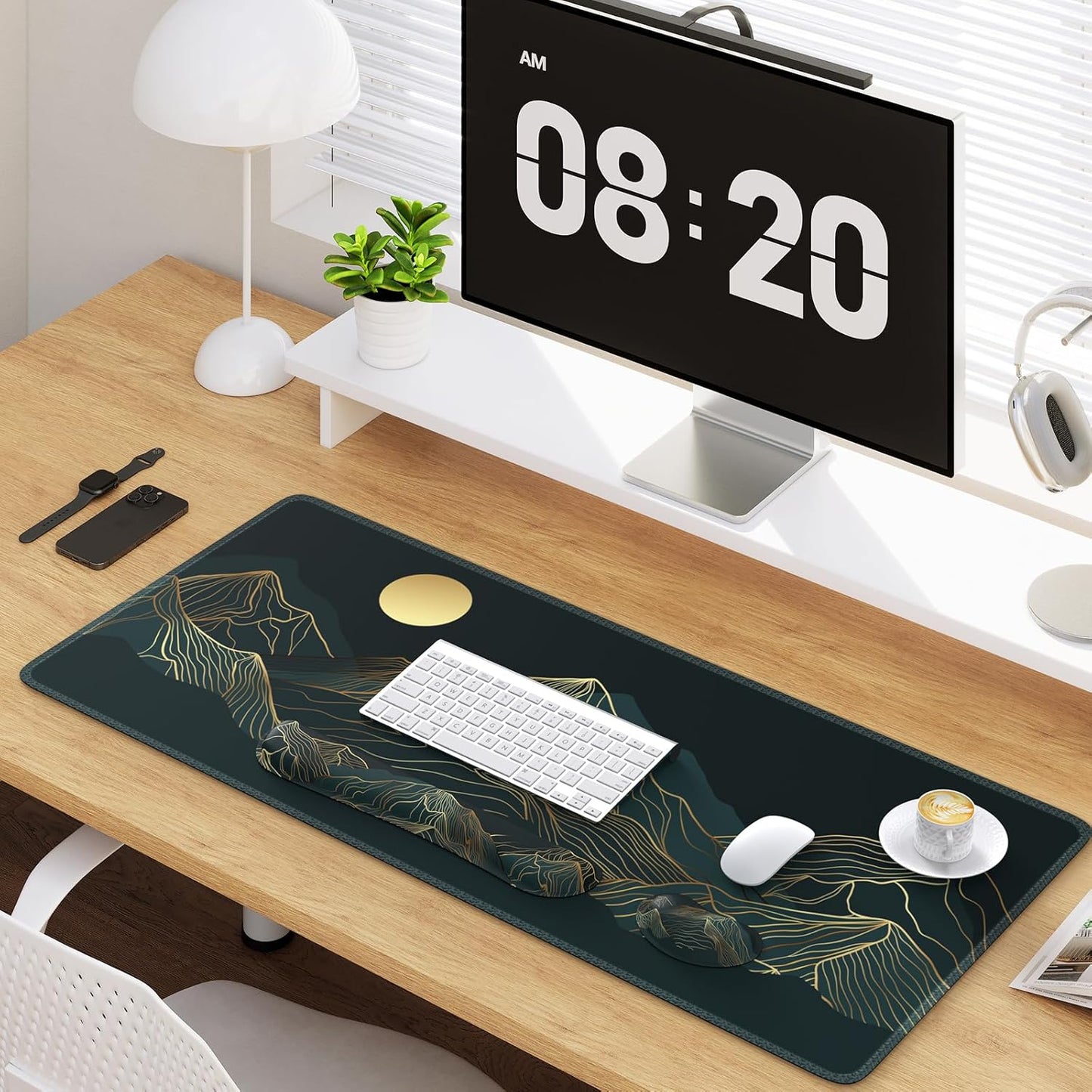 XXL Big Mouse Pad with Wrist Rest, 3In1 Large Mousepad + Keyboard Wrist Rest+Mouse Wrist Rest, Easy Typing Pain Relief Computer Mat(Cyan-Mountain)