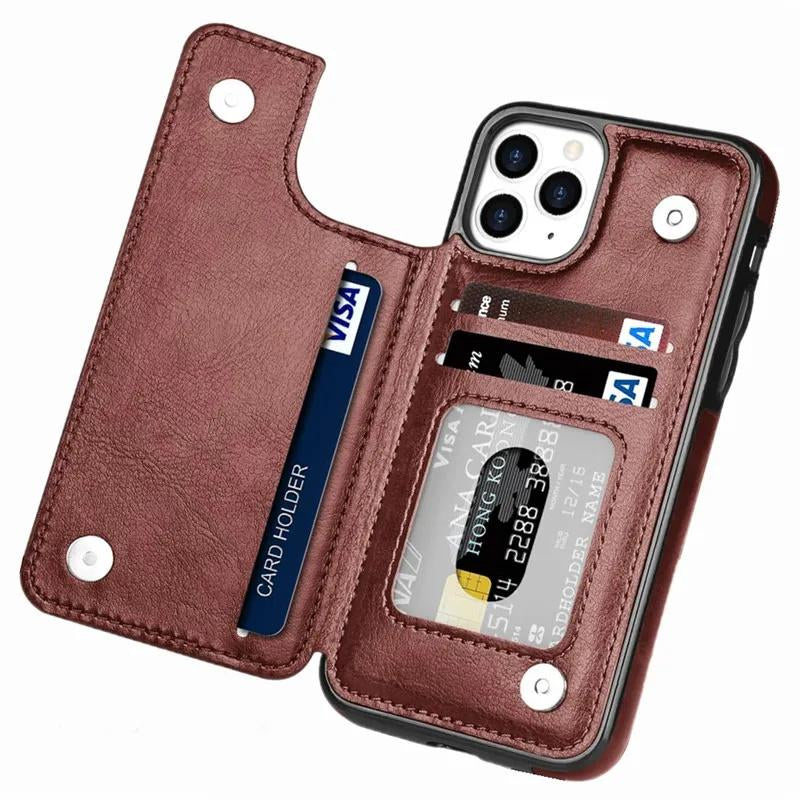 For Iphone 16 15 14 13 12 Pro Max Wallet Case with Card Holder ,PU Leather Kickstand Card Slots Case Double Magnetic Clasp and Durable Shockproof Phone Cover Back Card Wallet,7Colors