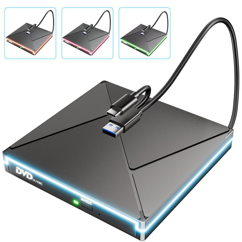 DVD Player, Plug and Play CD-ROM Drive for PC & Laptop, High-Speed 8 in 1 USB 3.0 CD/DVD Burner, Compatible with Mac, Windows 11/10/8/7 Portable