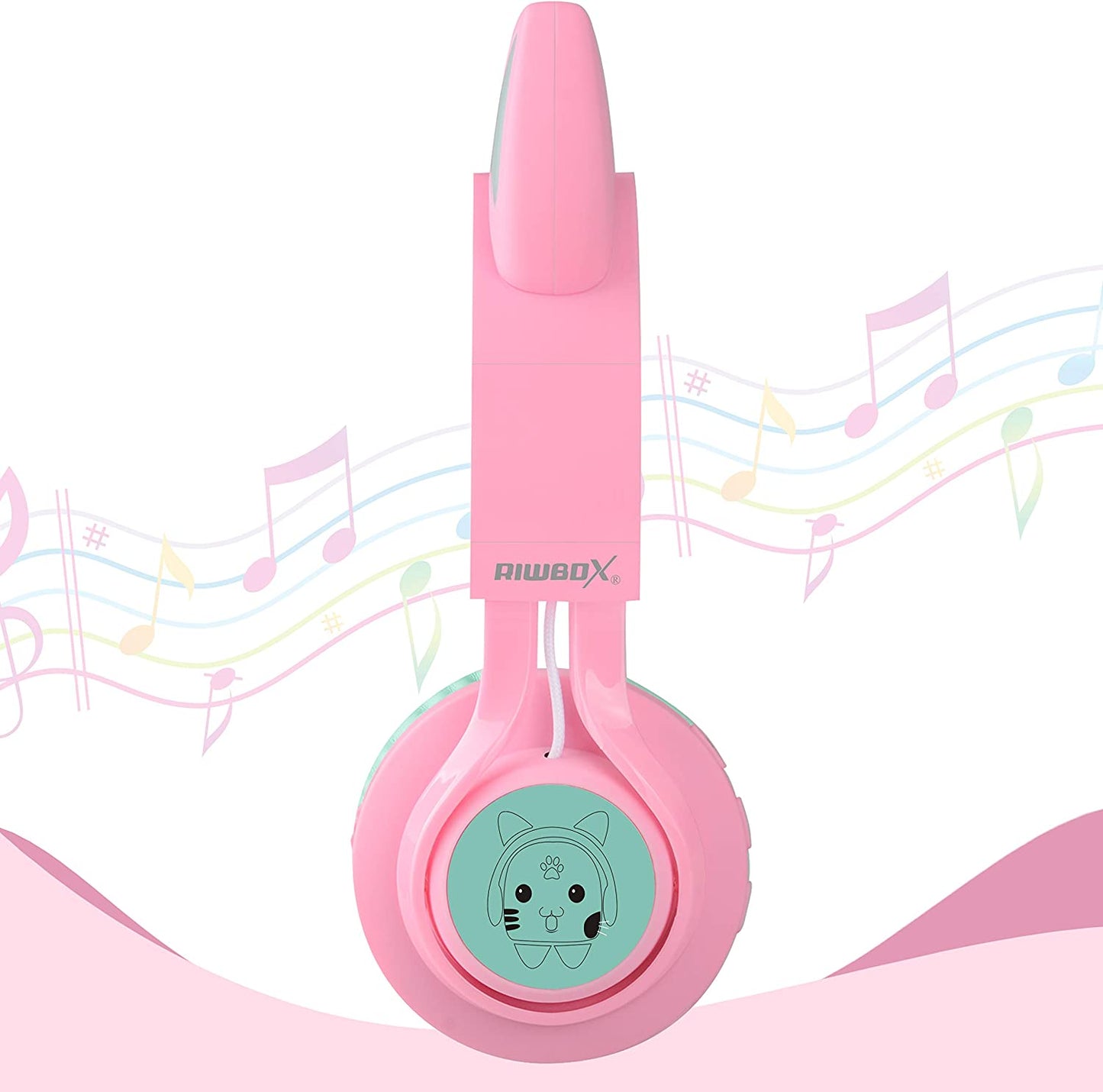 CT-7 Cat Ear Kids Bluetooth Headphones, LED Light up Kids Wireless Headphones with Mic and Volume Control，50H of Battery Life for Travel and School/Seeing Tablets (Pink&Green)