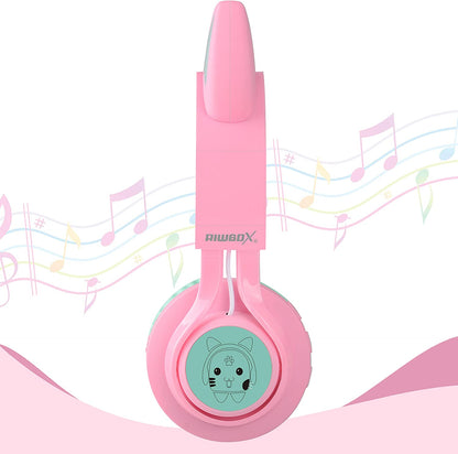 CT-7 Cat Ear Kids Bluetooth Headphones, LED Light up Kids Wireless Headphones with Mic and Volume Control，50H of Battery Life for Travel and School/Seeing Tablets (Pink&Green)